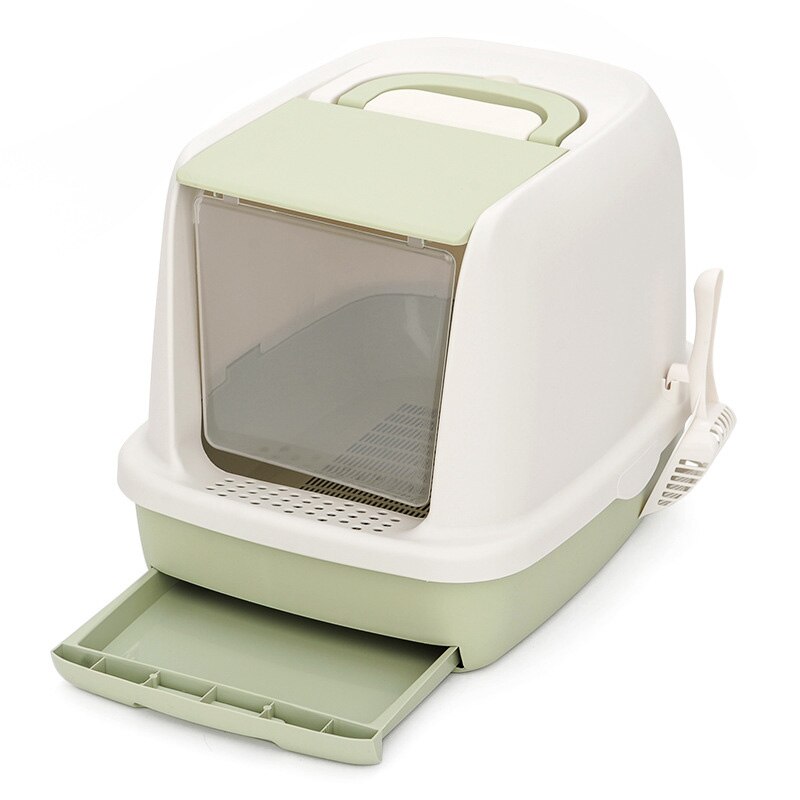 Cats Litter Box Fully Enclosed Cat litter Box Cats toilet Anti-splash Home Pet Toilet Bedpan Anti Splash Cats Litter Box: Drawer Matcha Green