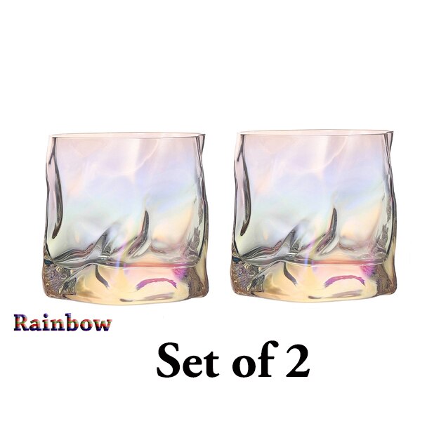2 PCS 250ml Distorted Shape Whisky Glasses Old Fashioned Glass Water Glass,Juice Glass Set of 2: Rainbow set of 2