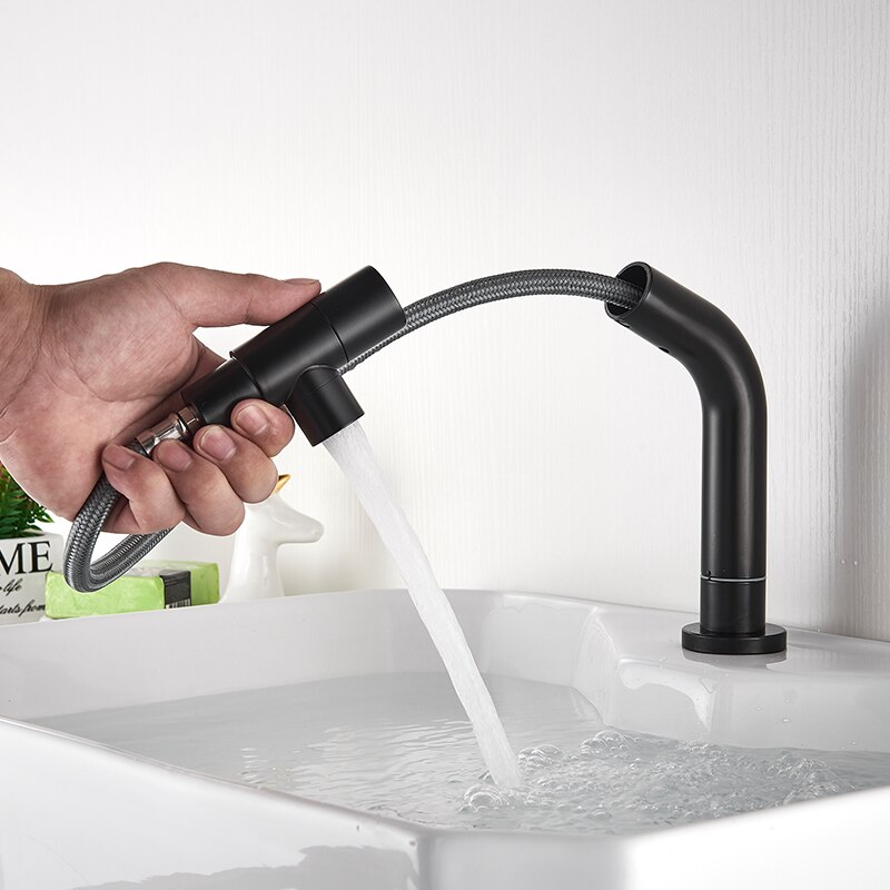 Wastafelkraan uittrekbaar zwart / geborsteld alleen koud water terrasinstallatie enkel gat enkele hendel badkamer keuken