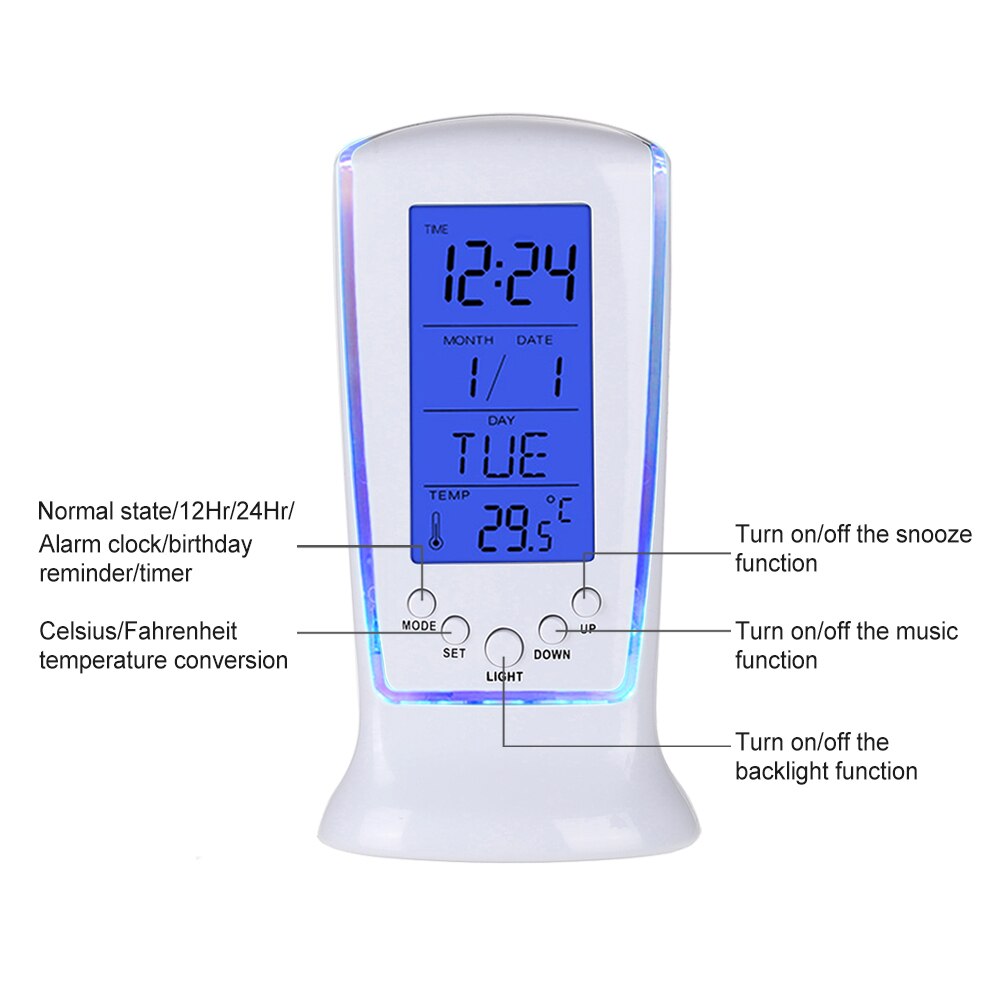 Elektronische Klok Draadloze Tafel Klok Mini Led Backlit Wekker Kalender Temperatuur Datum Week Display Bureauklok