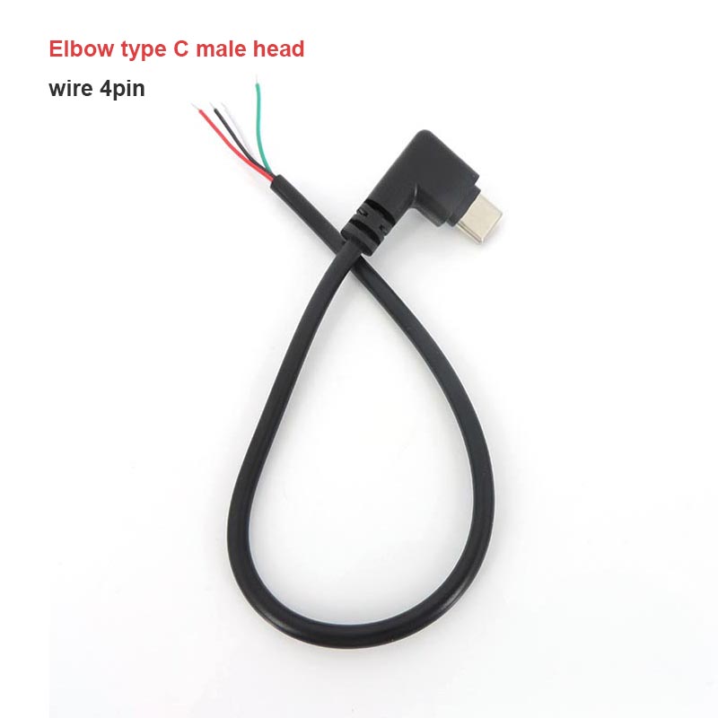 0.25M Draad 2 4 Pins Kern Usb 2.0 Type C Mannelijke Vrouwelijke Kabel Haakse Stekker Verlengstuk Diy Reparatie Data Opladen 25Cm U: Bruin