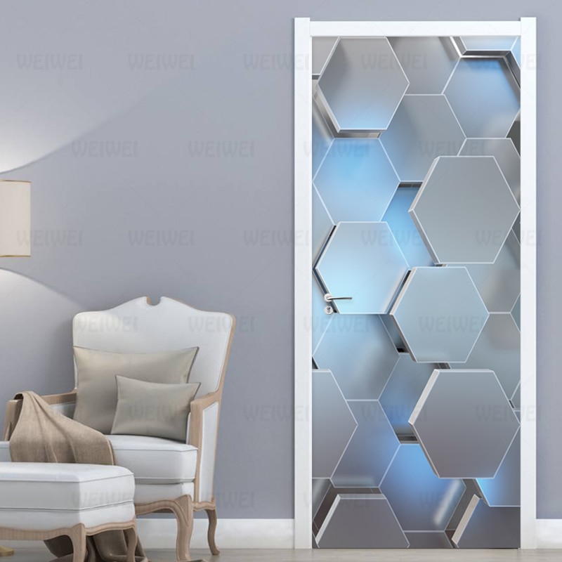 Modern 3d stereo geometrisk dörrmålning pvc självhäftande vattentät väggdekal vardagsrum dekor dörr klistermärken affisch
