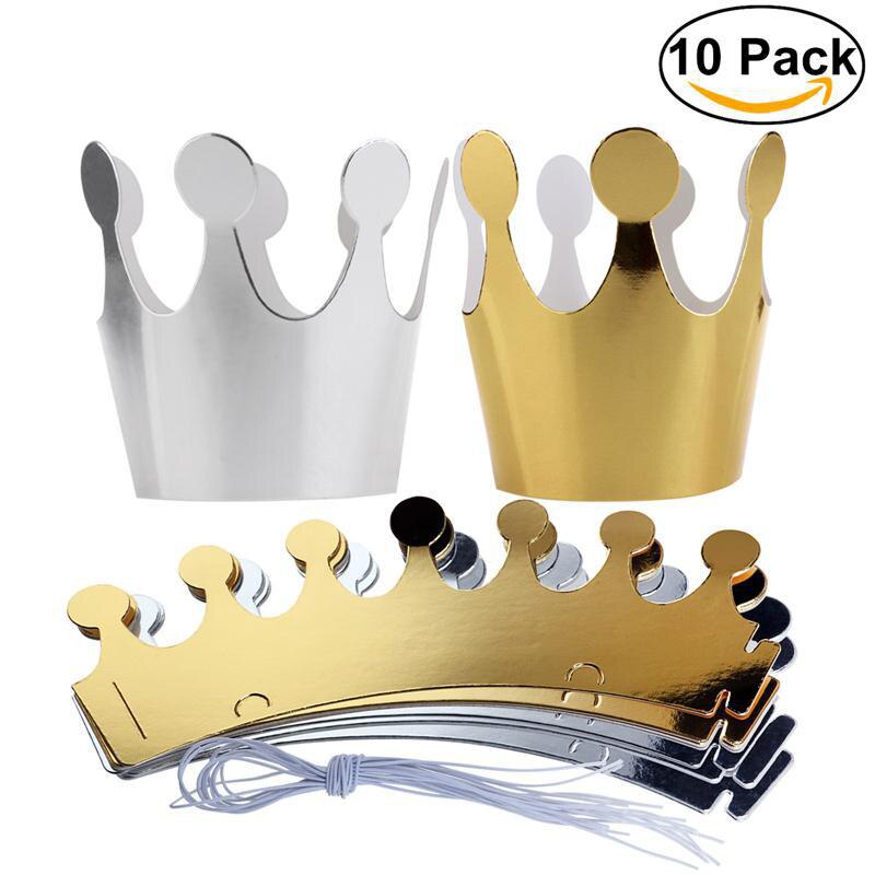 Chapéu de papel de aniversário infantil, chapéus de papel de feliz aniversário das crianças, chapéus de princesa, coroa, materiais de decoração de festa festa festa festa lembranças, com 10 peças: 5pcsgold 5pcs silver