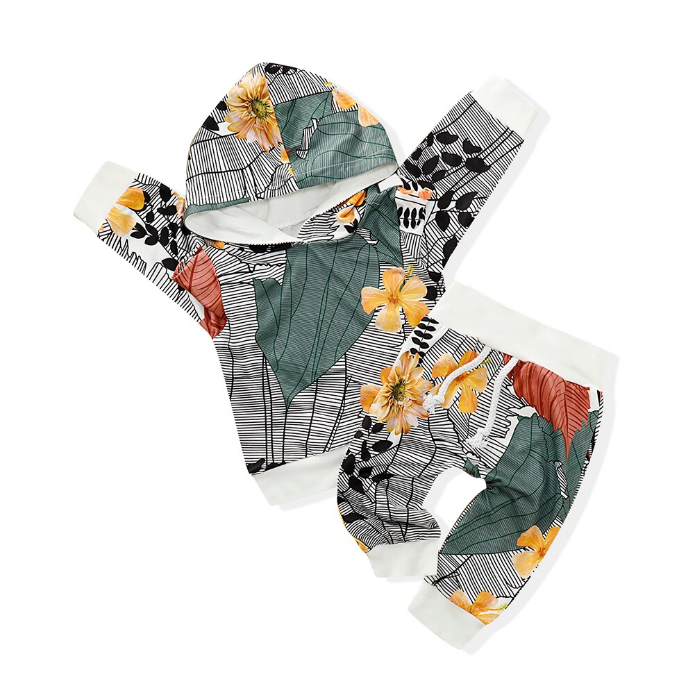 2pcs Kids Spring Autumn Outfit Set Cotton Baby Long Sleeve Sweater Hoodie Tops Printed Long Pants Girls Clothing Outdoor Suit