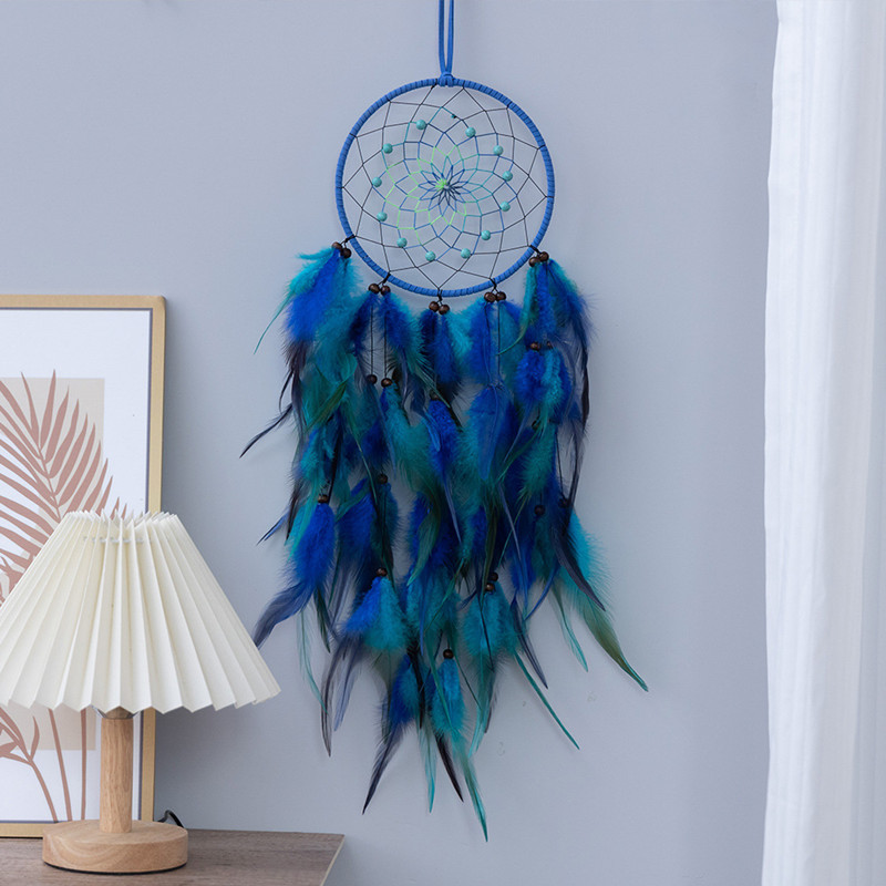 Attrape-rêve bleu pour décoration de salon, attrape-rêve esthétique, style nordique, décoration de chambre de fille, décor à la maison