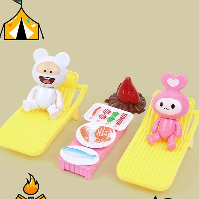 Forest Family Bunny Picnic Set 1/12 BBQ Miniature Flower Pot Panda Squirrel Animal Doll Play House Girl Dollhouse