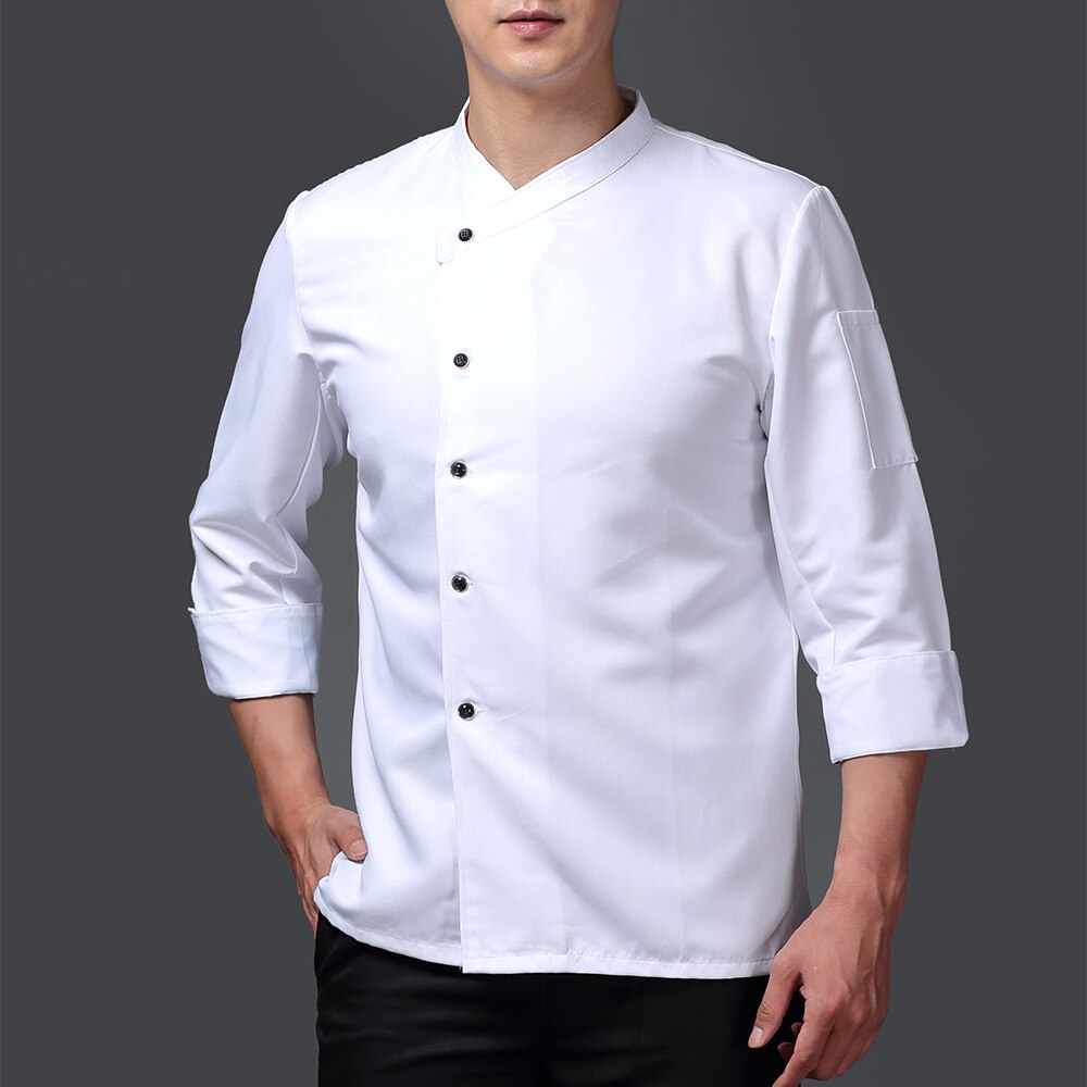 Andningsbar Casual Kockjacka - Kök Catering Restaurang Service Uniform Broderad Bakarbetsuniform: Vit kock kostym / M
