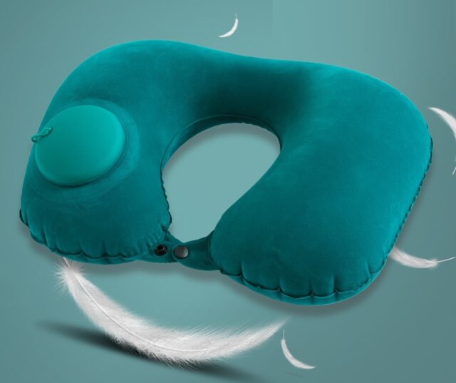 Portable Inflatable U-shaped Pad Travel Pillow Foldable Office Plane Siesta Support Headrest Travel Essential U Pillow: Dark Green