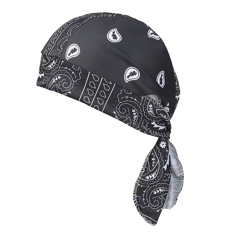 Bandana bufanda pañuelo cabeza hombre ciclismo al aire libre sombrero de pirata motocicleta estampado Paisley multicolor baile de Hip-Hop: Negro