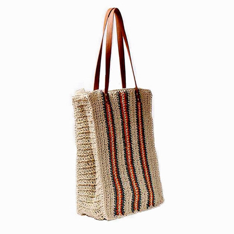 Décontracté femmes sacs de paille rotin Totes bande dames sacs à bandoulière tissé grande capacité sacs à main été Sac de plage