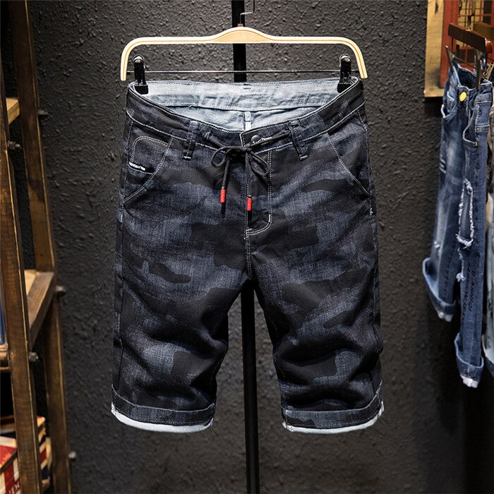 Sommer denimshorts til mænd #39 slim fit mikroelastisk bomuld sort vask ripped jeans tøj af mænds mærke ,x3176: 29