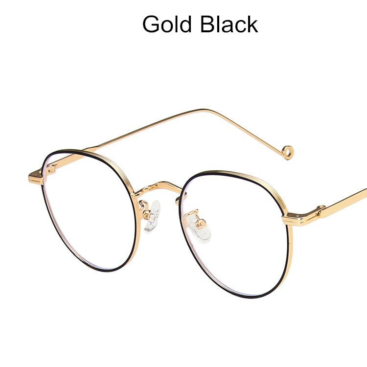 Anti-Blue Light Women Optical Myopia Eyeglasses Classic Vintage Rounds Metal Glasses Frame Men Computer Eye Glasses: Gold Black