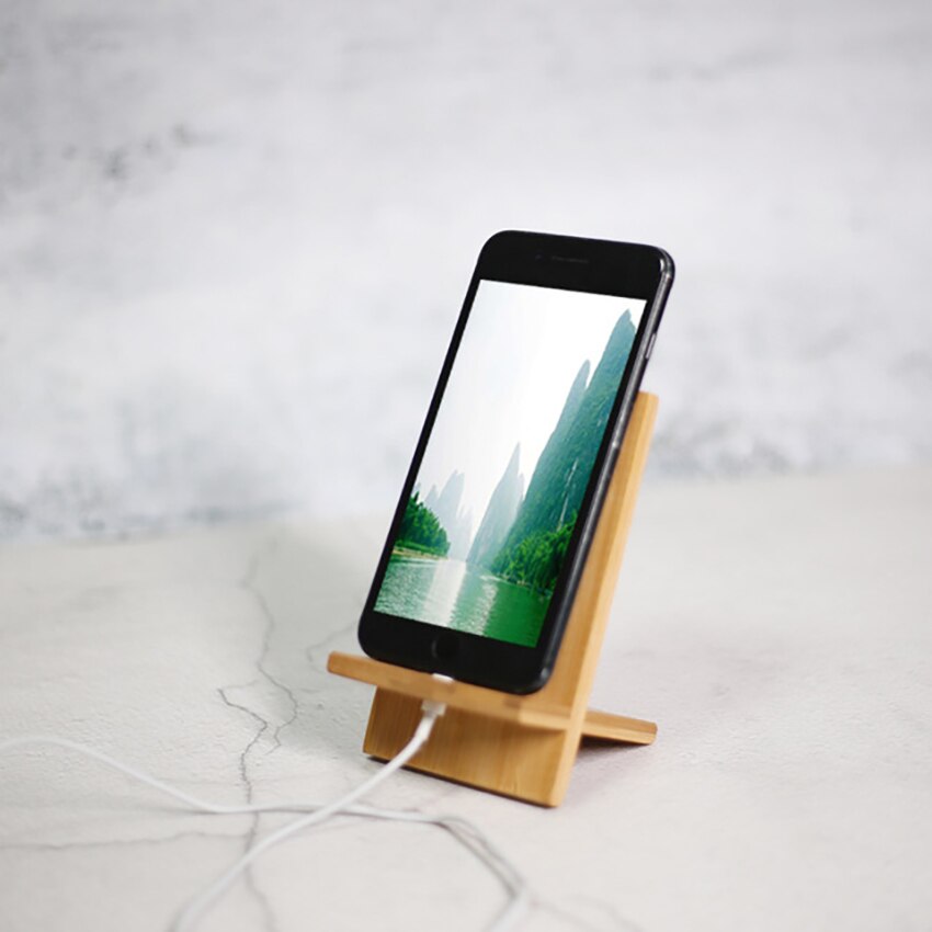 1 Set Bamboo Phone Stand Universal Mobile Phone Holder Mount Desktop Bracket Tablet Stands Smartphone Support With Charging Hole