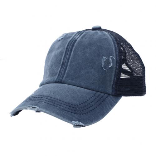 Rétro Anti soleil déchiré maille queue de cheval Criss croix casquette de Baseball chapeau réglable large bord queue de cheval casquette déchiré unisexe casquette de Baseball: Bleu marine