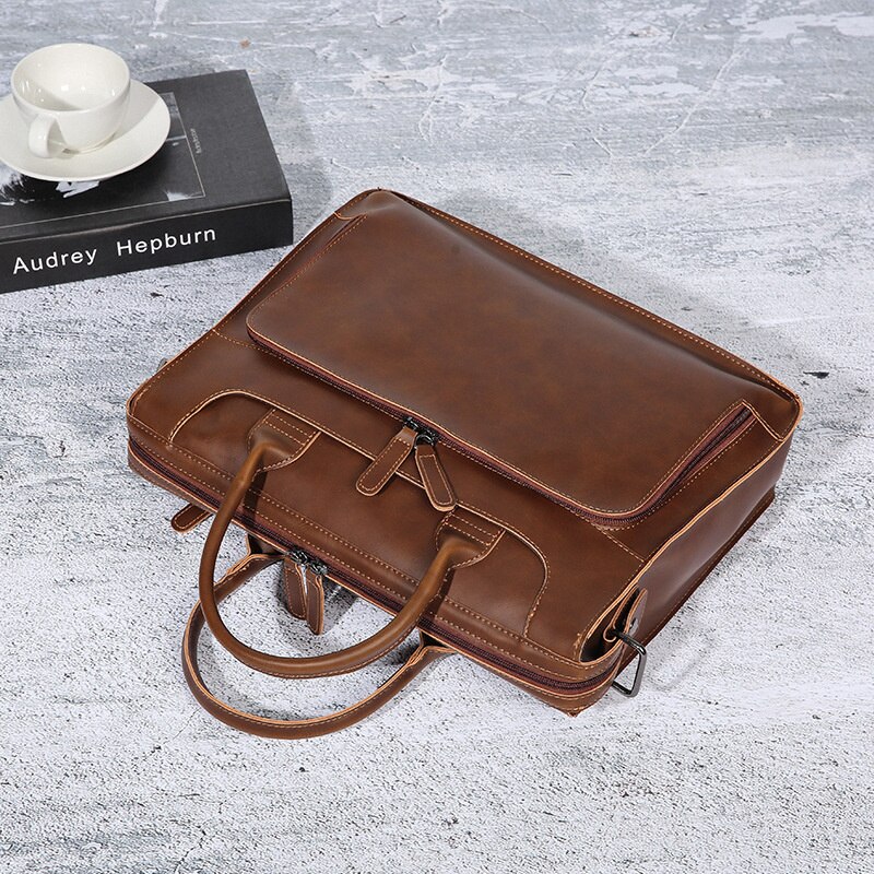 Pu Huid Bedrijfsaktentas Man 14 Inch Computer Pakket Toevallige Messenger Bag Mannen Schouder Laptop Tas Voor Maletines Hombre Cuero