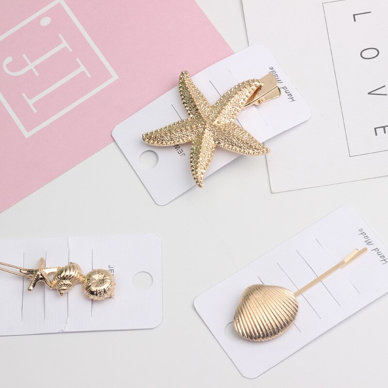 Koreaanse chique haaraccessoires, metalen gouden kleur, strandschelp, zeesterren, imitatieparel, haarspelden voor vrouwen, haarstyling