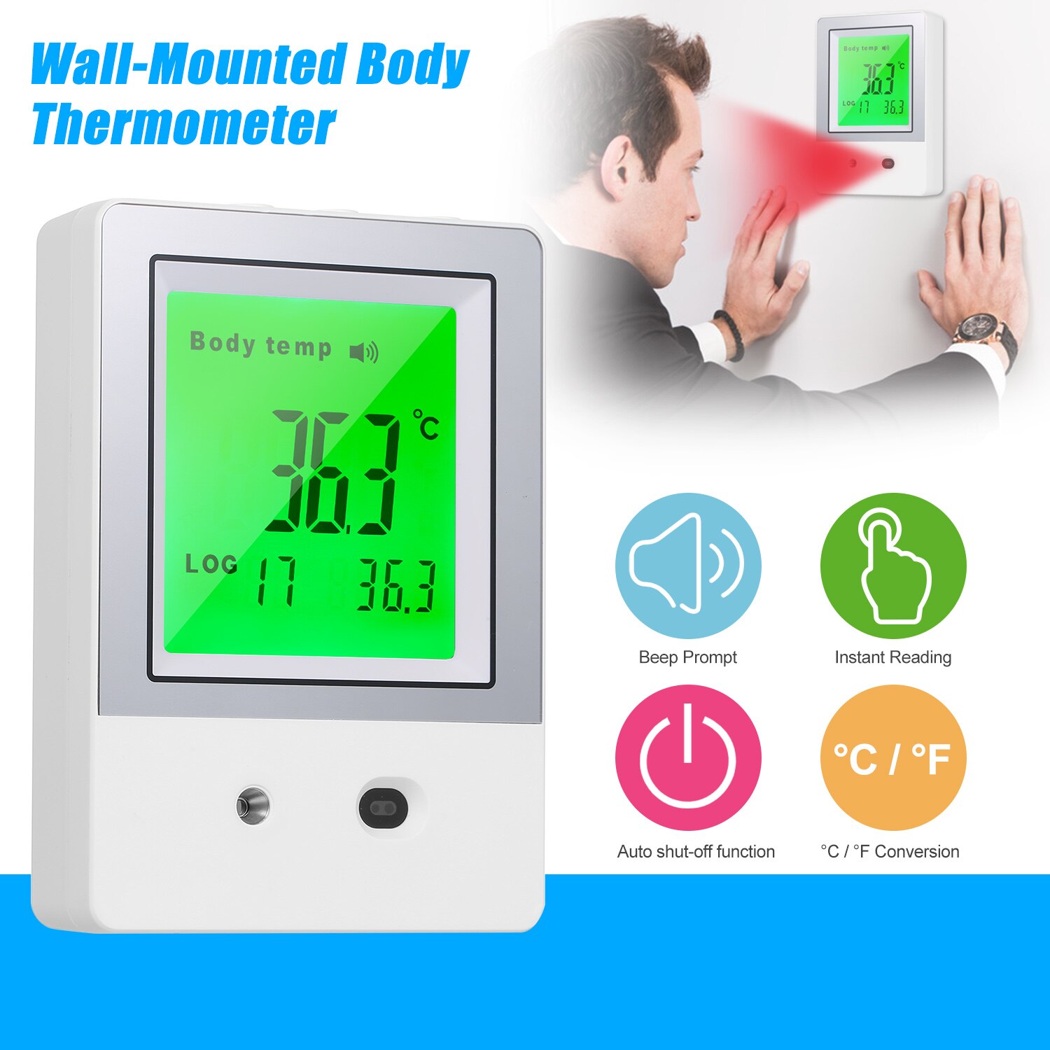 Non-contact Thermometer/Wall-Mounted Thermometer Infrared Sensor Digital Screen Memory Function Celsius Fahrenheit Conversion