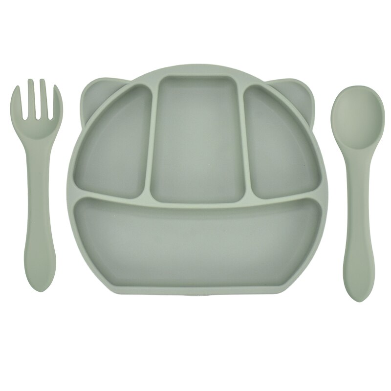 Baby Feeding Plate Food Grade Silicone Animal Type Suction Baby Plate BPA Free Waterproof Kid Tableware Plate Children Dishes: 1set Army Green