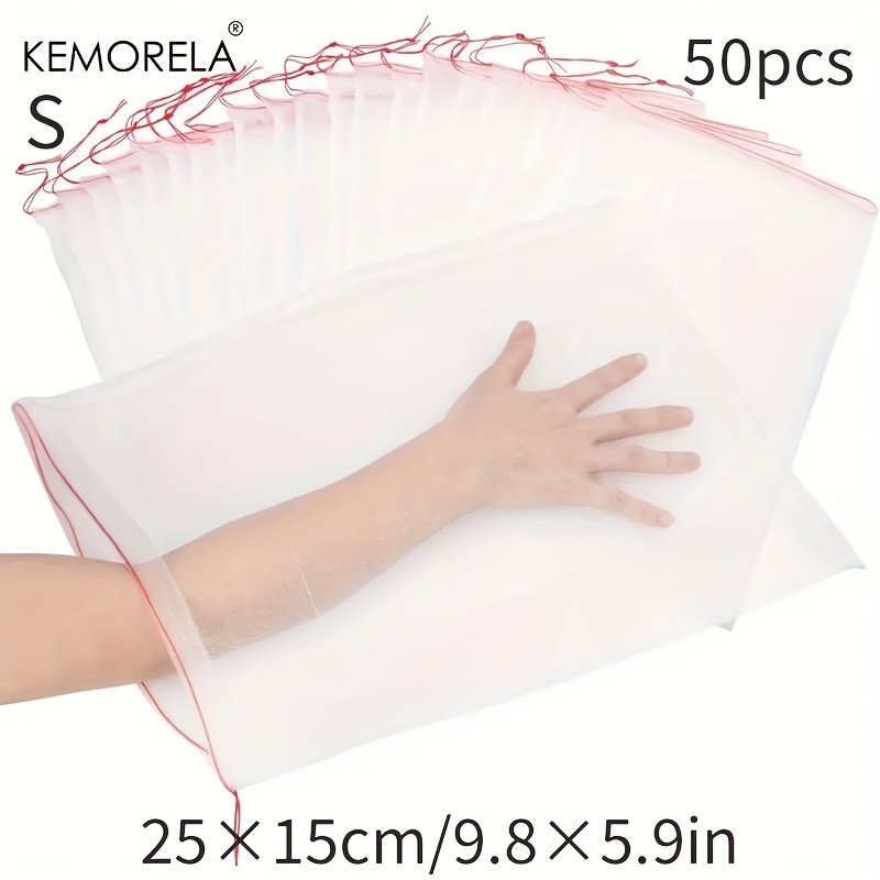 KEMORELA 50 pièces sacs de Protection contre les insectes aux fruits en maille blanche-couvercles Non tissés PP/TPE durables pour garder les insectes oiseaux-idéal pour les fruits: Gris clair