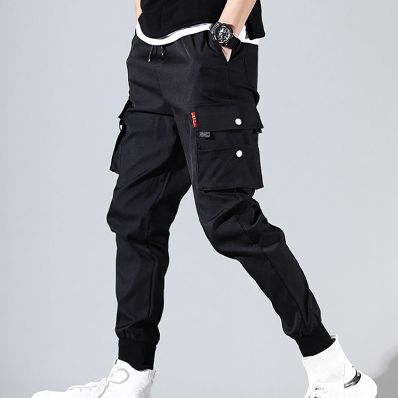 Men Hip Hop Harem Slim Workout Work Pencil Pants Male Casual Cargo Jogging Sweatpants Black Grey Trousers