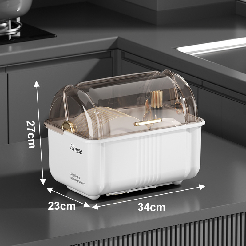 Household Storage Box Kitchen Dish Organizer Drainable Dish Organizer Flatware Storage Box with Lid: Chocolate