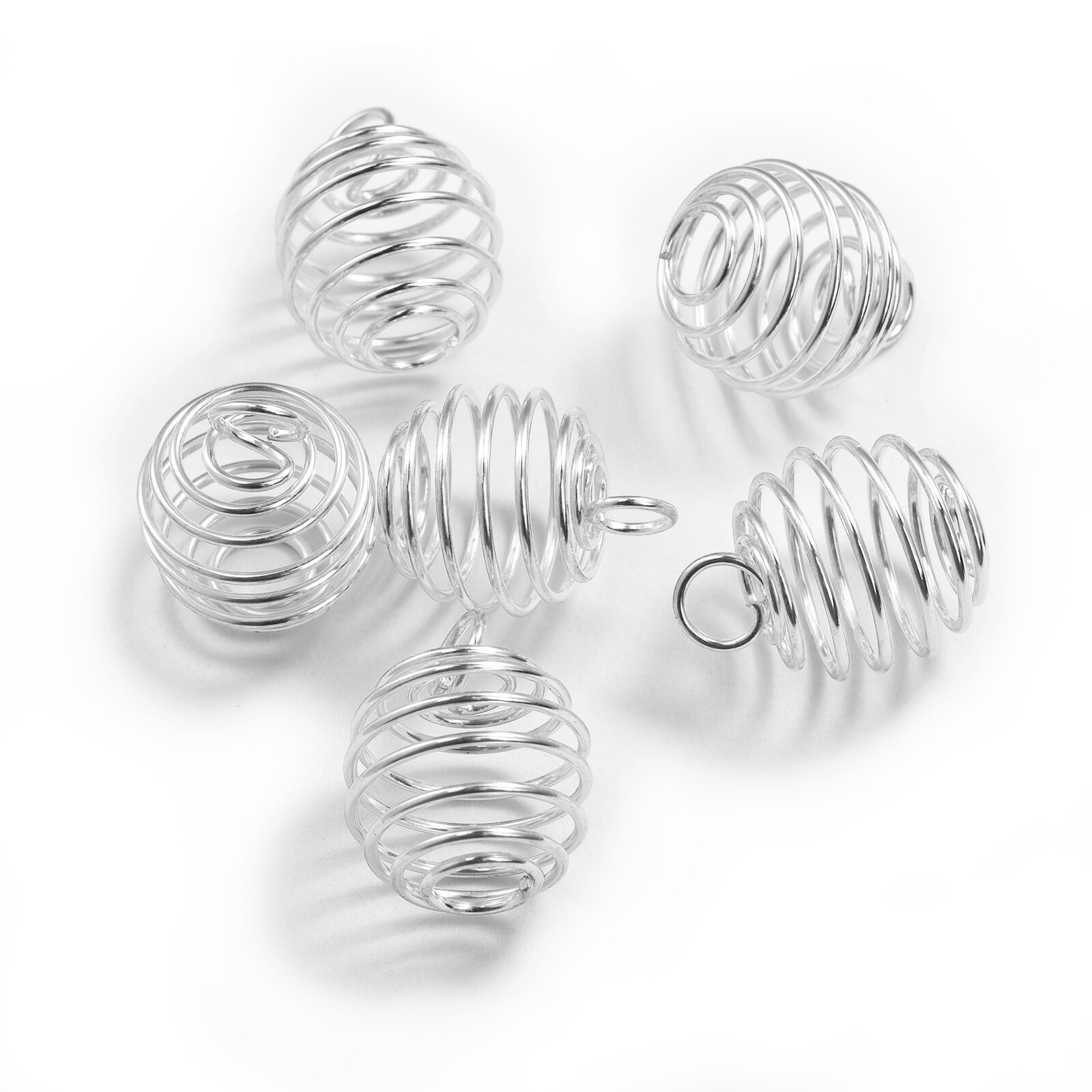 10/20/30 sztuk spiralne koraliki klatki wisiorki ze stali nierdzewnej złoto srebro kolor puste koraliki dla Charms Diy akcesoria do wyrobu biżuterii: Silver / 8x9mm 30Pcs