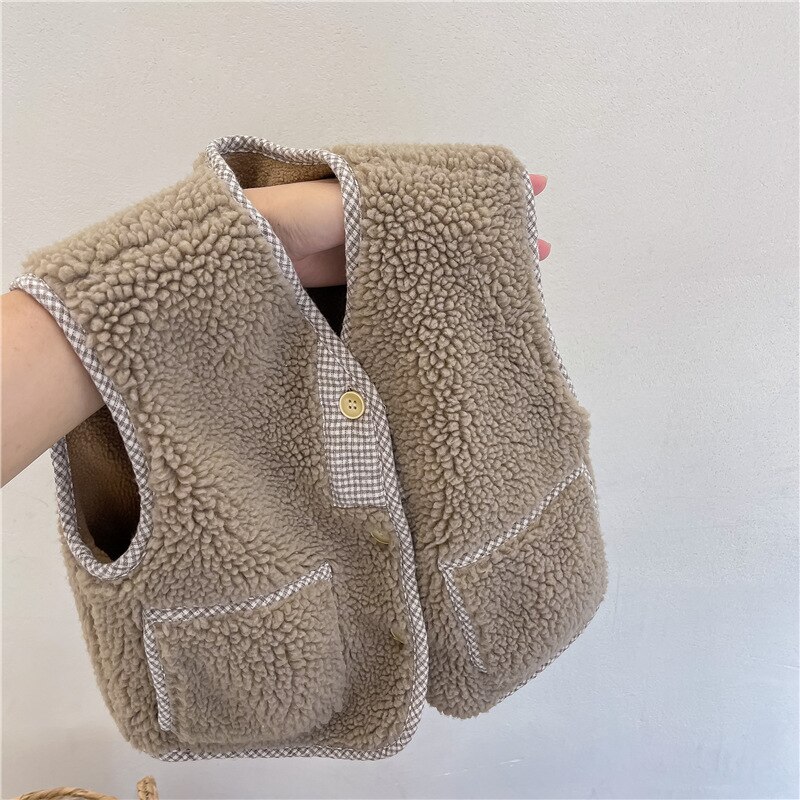 Nuovi gilet invernali per bambini gilet in pile di agnello cappotti senza maniche addensare caldi gilet per bambini Unisex per bambini: grey coffee / 4T