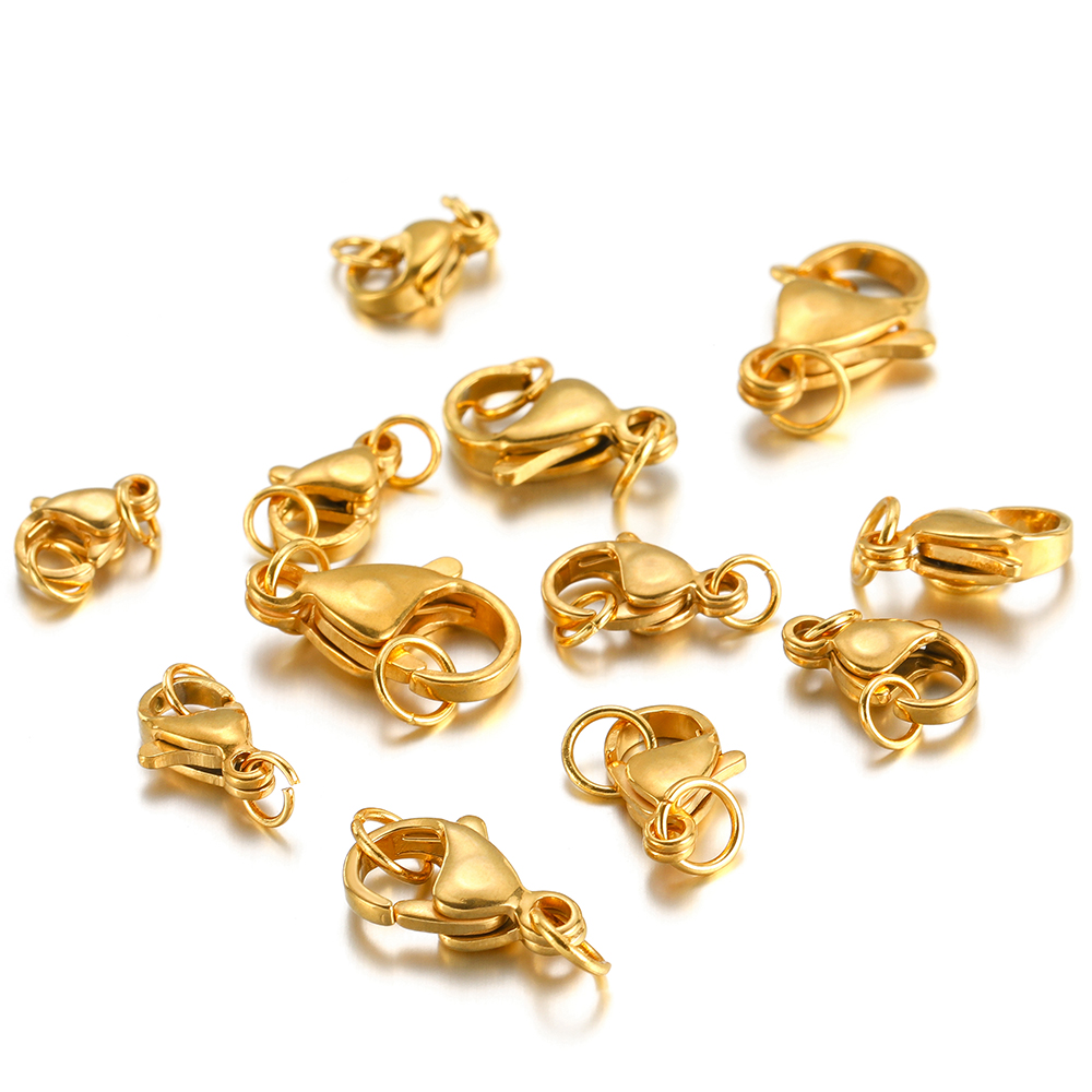 25 uds cierre de langosta de acero inoxidable con anillos de salto para cadena DIY collar pulsera joyería hacer hallazgos suministros conector