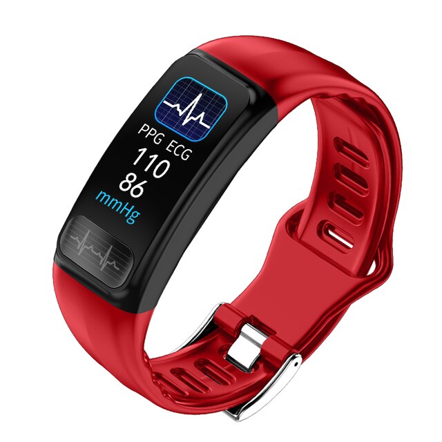 ECG heart rate test smart bracelet body temperature blood oxygen health sleep monitoring sports waterproof wrist time watch: Red