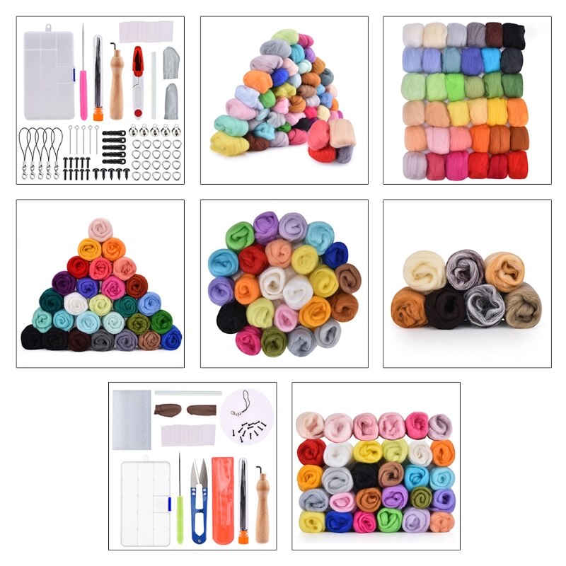 Handmade Needle Felting Starter Kit Roving Wool Set with Tool DIY Craft Material 87HA