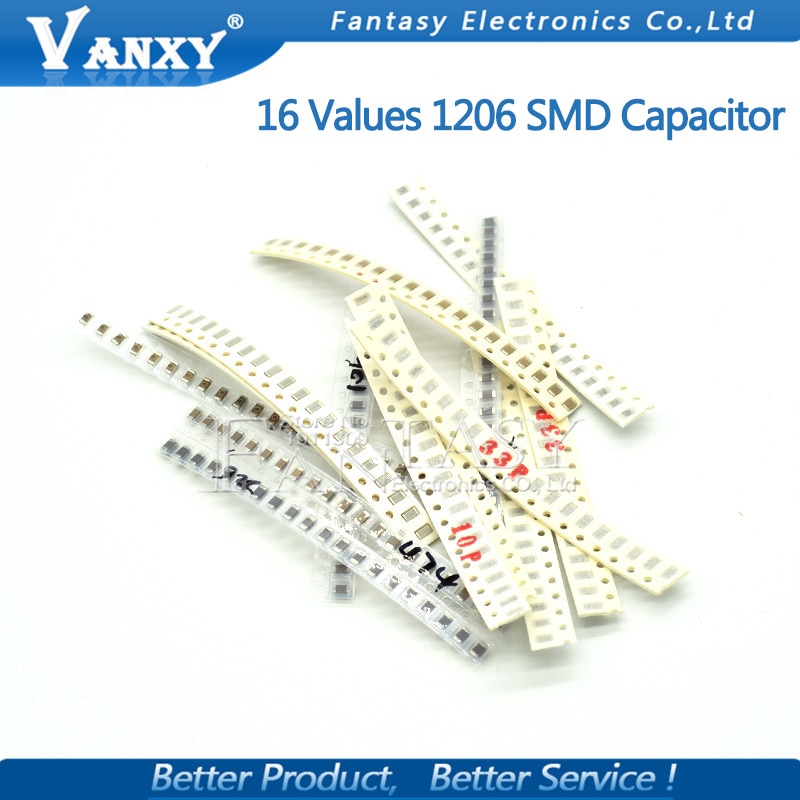 Kit surtido de condensadores SMD de 16 valores * 20 piezas = 3 20 piezas, 1206, 10pF ~ 22uF, piezas para bricolaje, y original