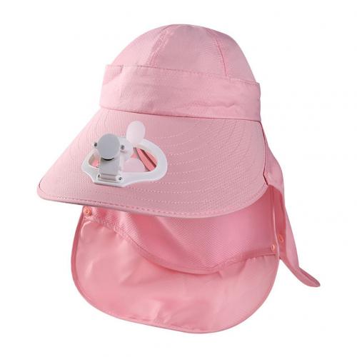 Zomer Afneembare Outdoor Anti-Zon Cap Hals Gezicht Flap Brede Rand Hoed Met Ventilator Geschikt Voor Klimmen Dagelijks Gebruik: Roze