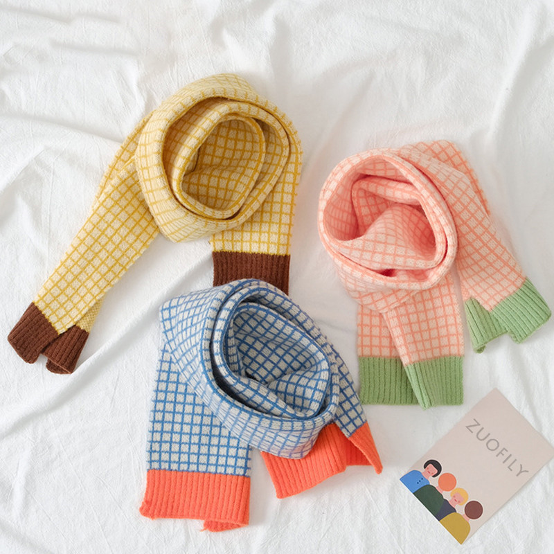 Sciarpa per bambini a reticolo piccolo autunno inverno nuove neonate ragazzi ragazze fazzoletto da collo caldo bambini colorati sciarpe ispessenti a maglia