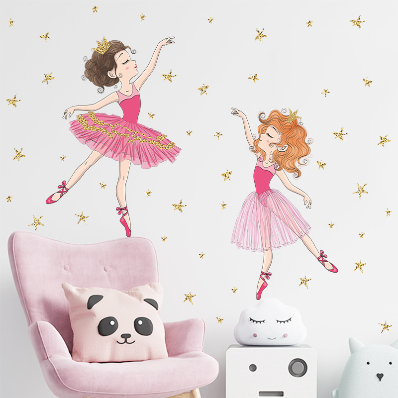 Dancing Ballet Girl Wall Stickers for Children Cartoon Girl Dancer Wall Decals for Kids Rooms Girl Bedroom Vinyl Wall Decorative