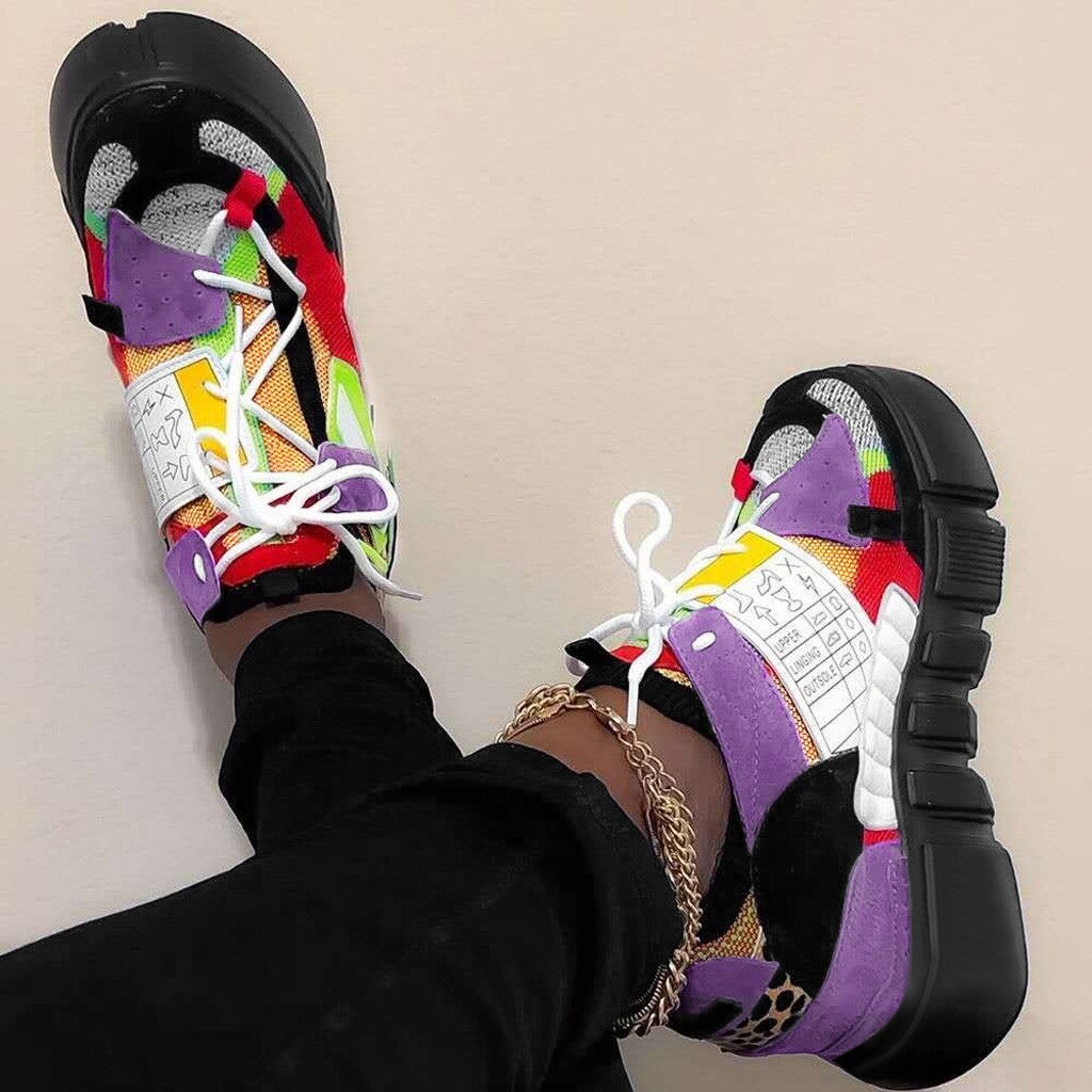 Womens Flats Shoes Lace-Up Round Toe Platform Mid-Cut Upper Platform Sneakers shoes for women sneakers platform #D