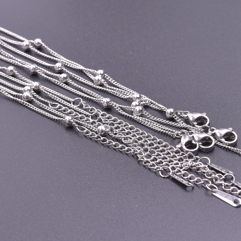 10pcs/Lot Stainless Steel 45cm Adjustable Chain Necklace For Women Men Chains DIY Components 1.2/1.5/1.6/2/2.2/2.5/3mm: Steel color