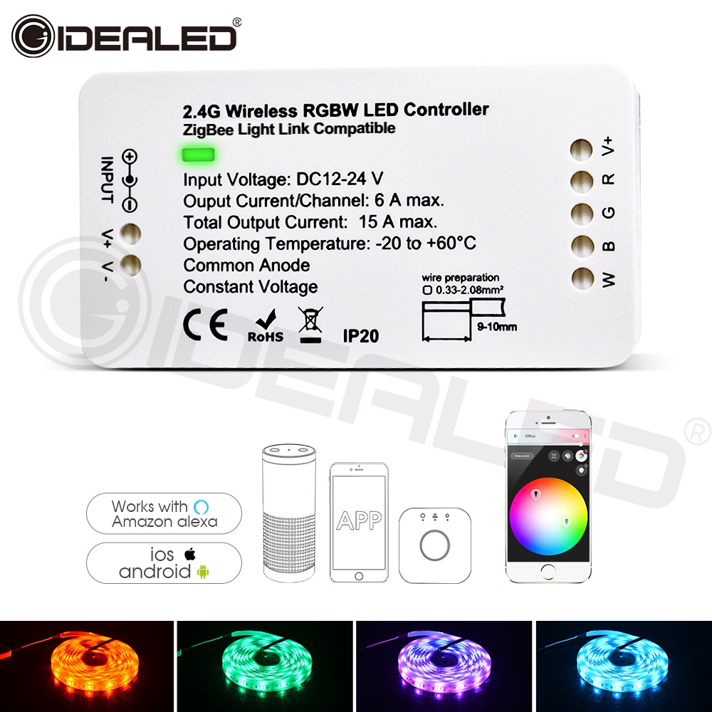Led strip lys smart hjem rgbw til trådløs app zigbee strip controller arbejder med zll hub echo plus og lightfy hub