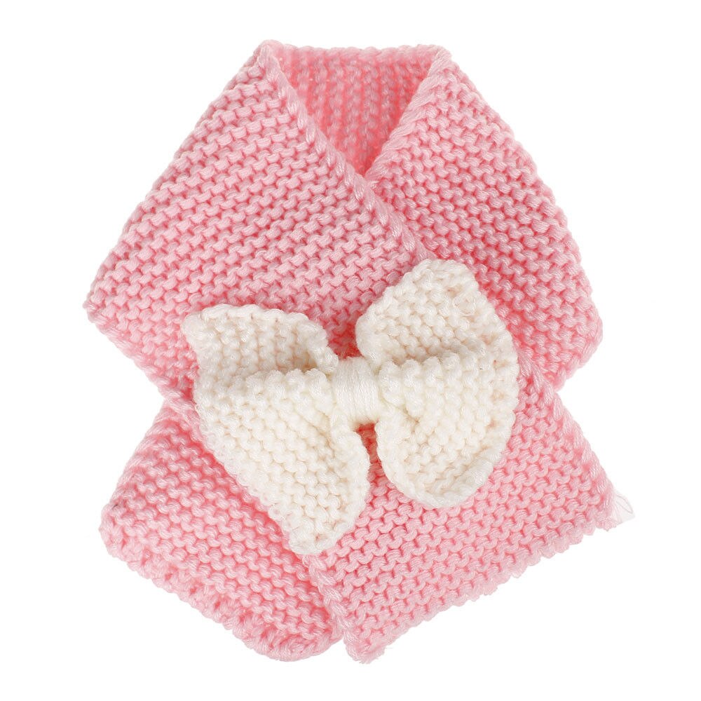Brand Toddler Baby Girls Kids Warm Winter Scarf Cotton Solid Bowknot Lovely Sweet Baby Girls Knit Scarf 4 Colors: Pink
