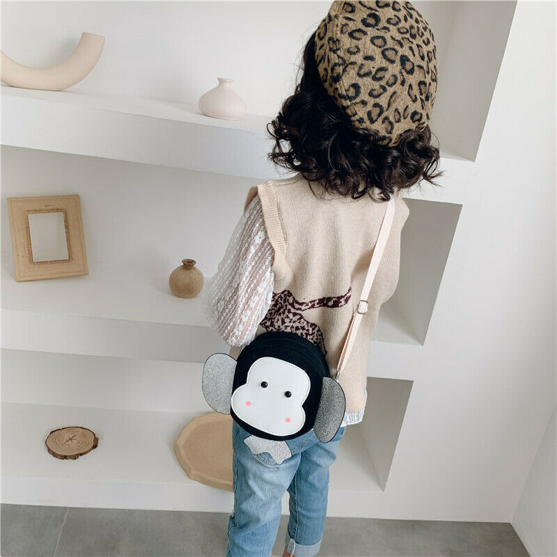 Girls Cute Animal Monkey Shoulder Bag Child Round Messenger Crossbody Handbag Baby Kids Cartoon Mini Coin Purse