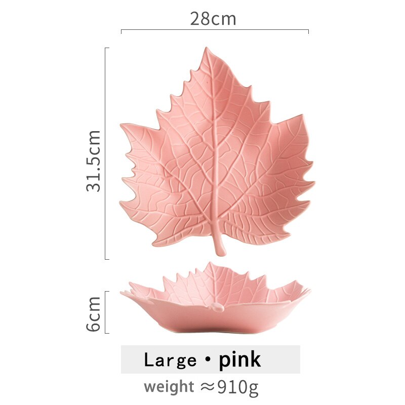 Creatieve Keramische Esdoornblad Plaat Snack Dessert Cake Candy Moer Schotel Fruit Salade Porselein Sleutel Sieraden Thuis Decoratieve Lade: Large pink