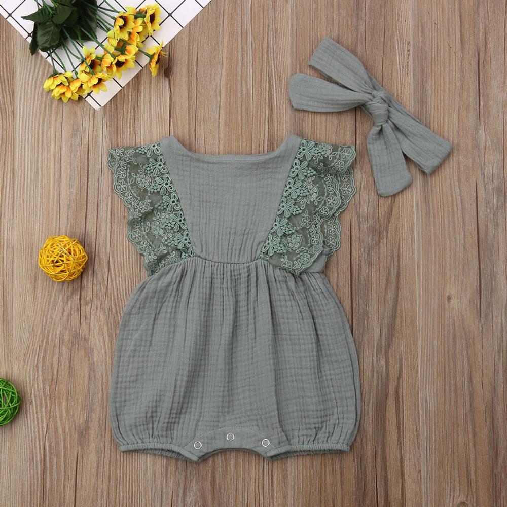 Autumn Winter Toddler Newborn Kids long sleeve lace Romper Infant Baby Girls Romper Jumpsuit Clothing Outfits Hair Band Outfit