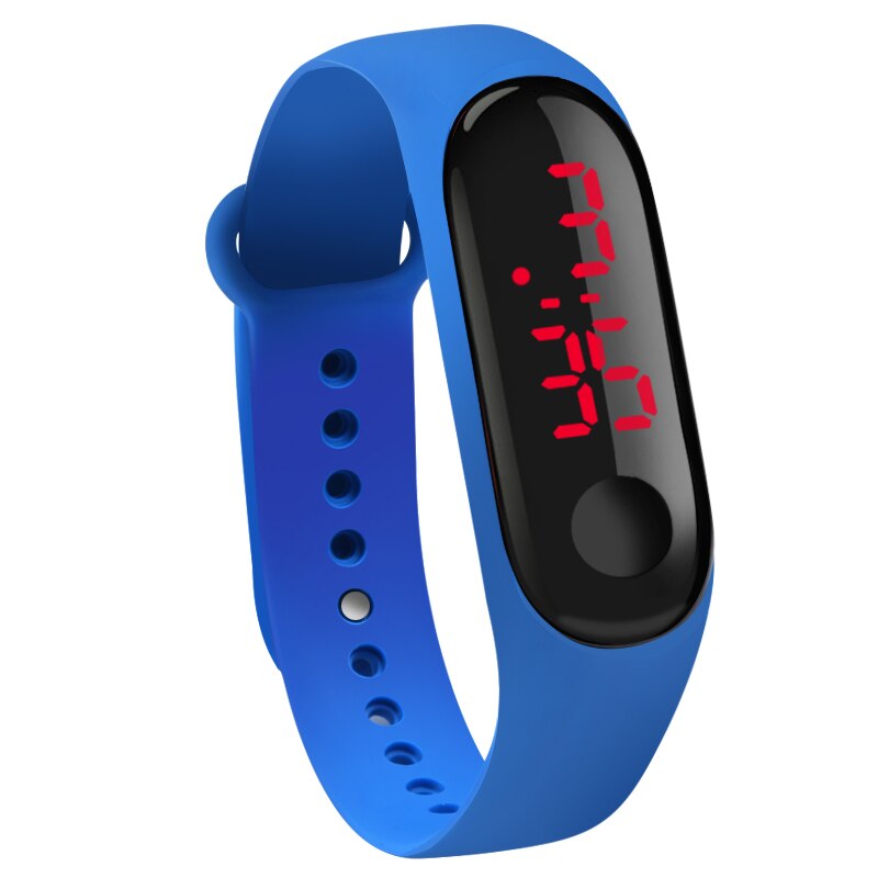 10 farben berühren LED Anzeige Datum Digital-Sport lässig Silikon Gurt Männer Frauen Armbinde freundlicher Armbinde Uhr Uhr: dunkel Blau