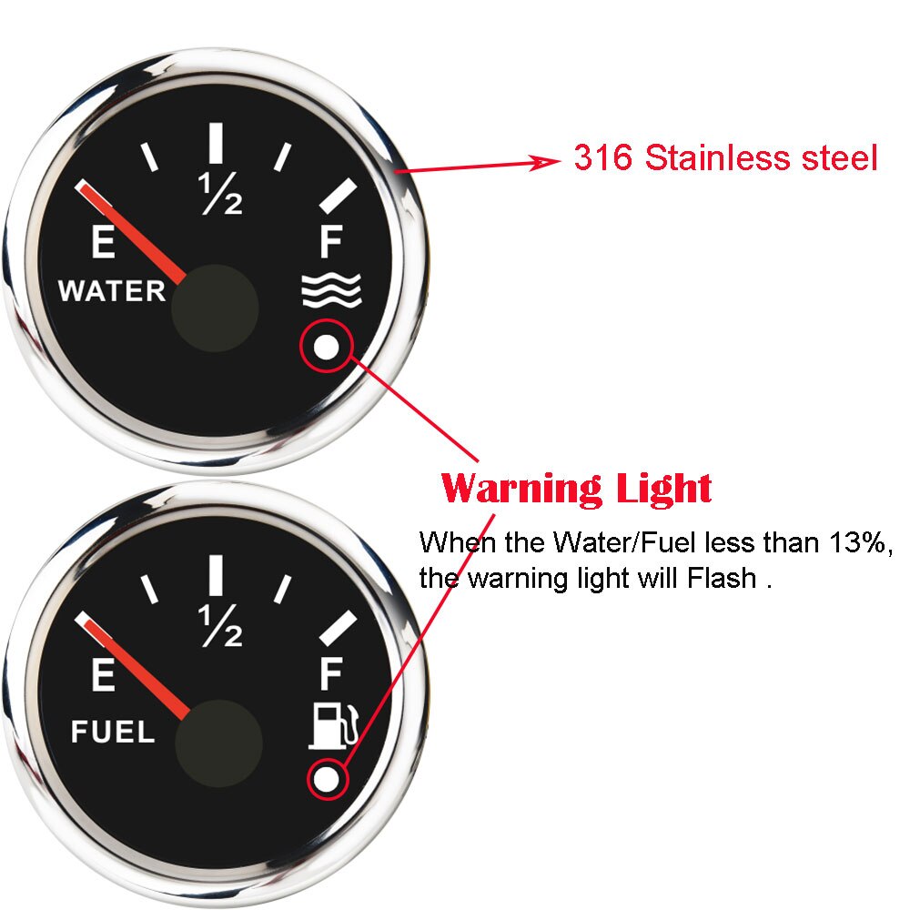 ELING 52mm Digital Fuel Meter Meter 0-190ohm 240-33ohm with 8 Colors Backlight with Alarm 9-32V for RV SUV
