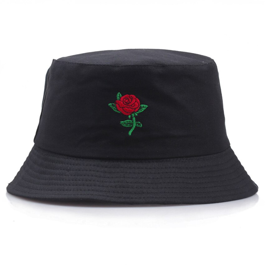 Berretto da pescatore in materiale misto poliestere di cotone rosa con ricamo estivo per donna cappello da pescatore classico morbido Panama F81: Black
