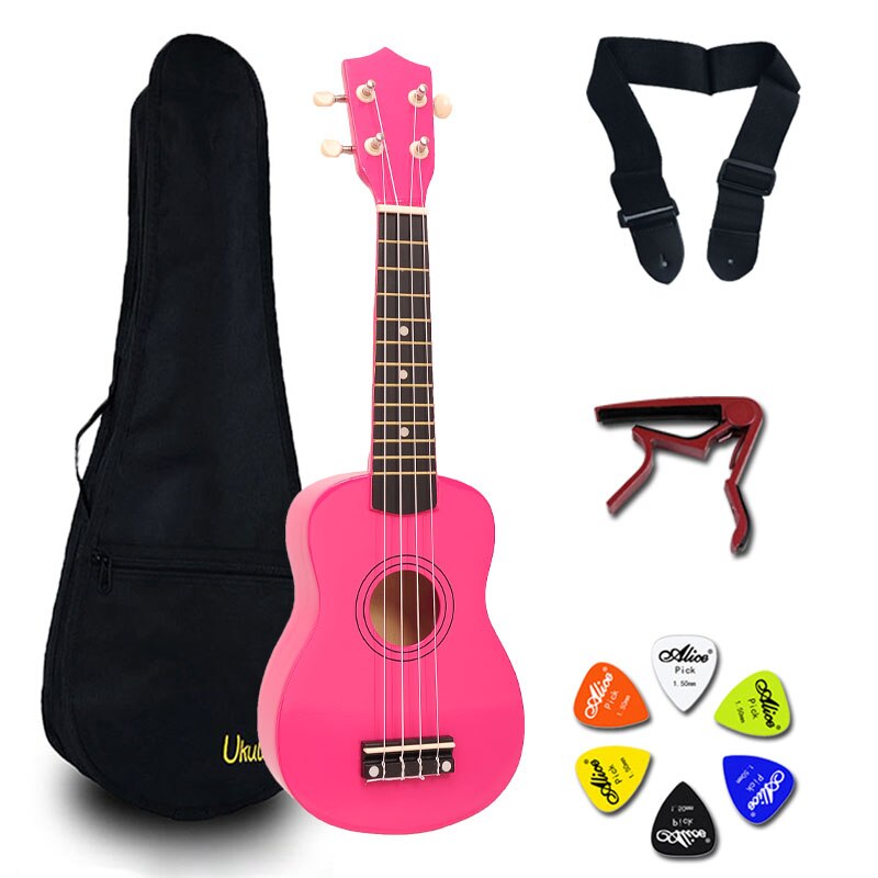 21 Inch Ukulele Hawaii Guitar Mini Guitar Ukelele Sets Bag Capo Strap Picks Kit Music for Kids 14 color UK001A: Rosered with sets