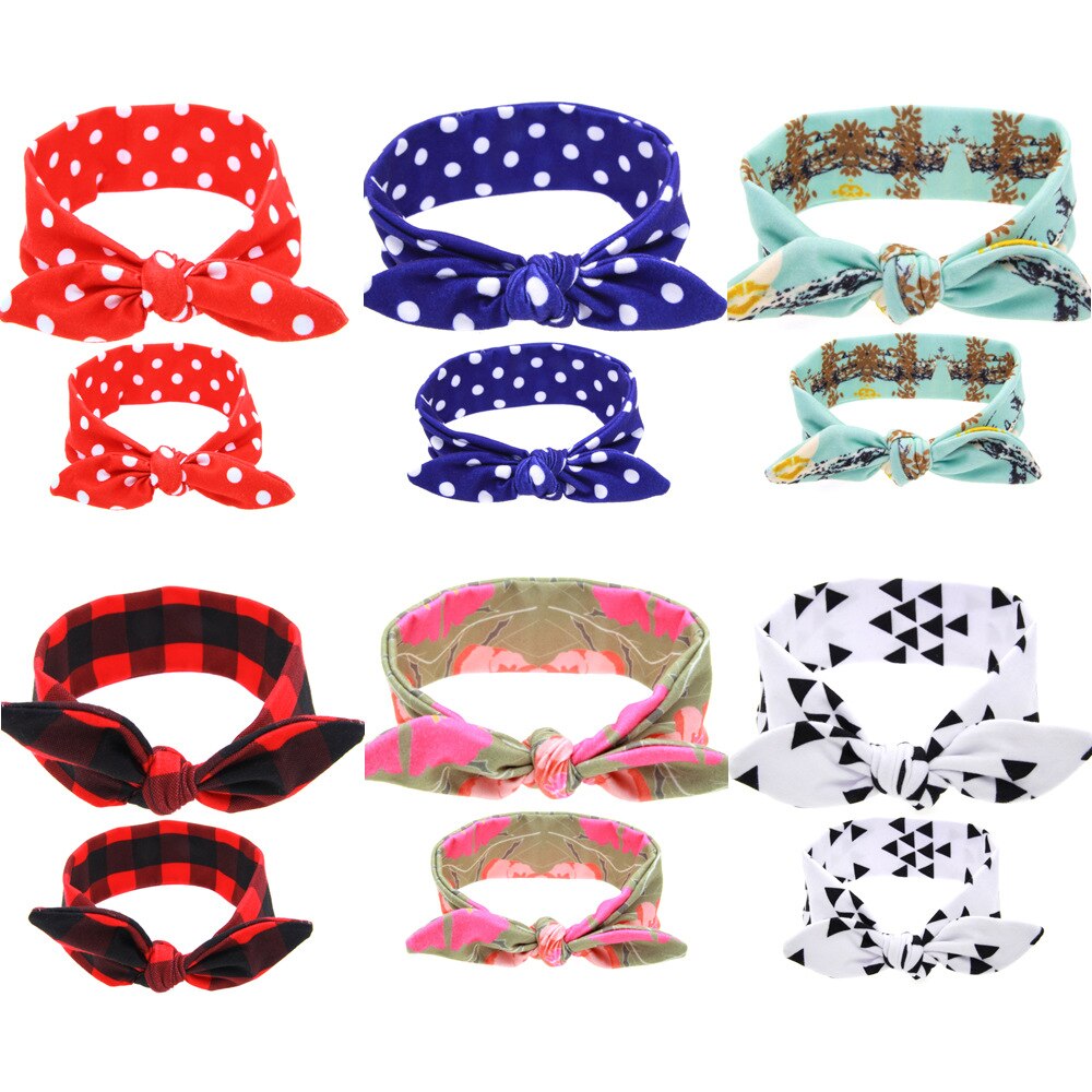 Diademas con estampado Floral para madre e hija, turbante con Orejas de conejo, accesorios para el cabello para padres e hijos, 2 unids/set por Set