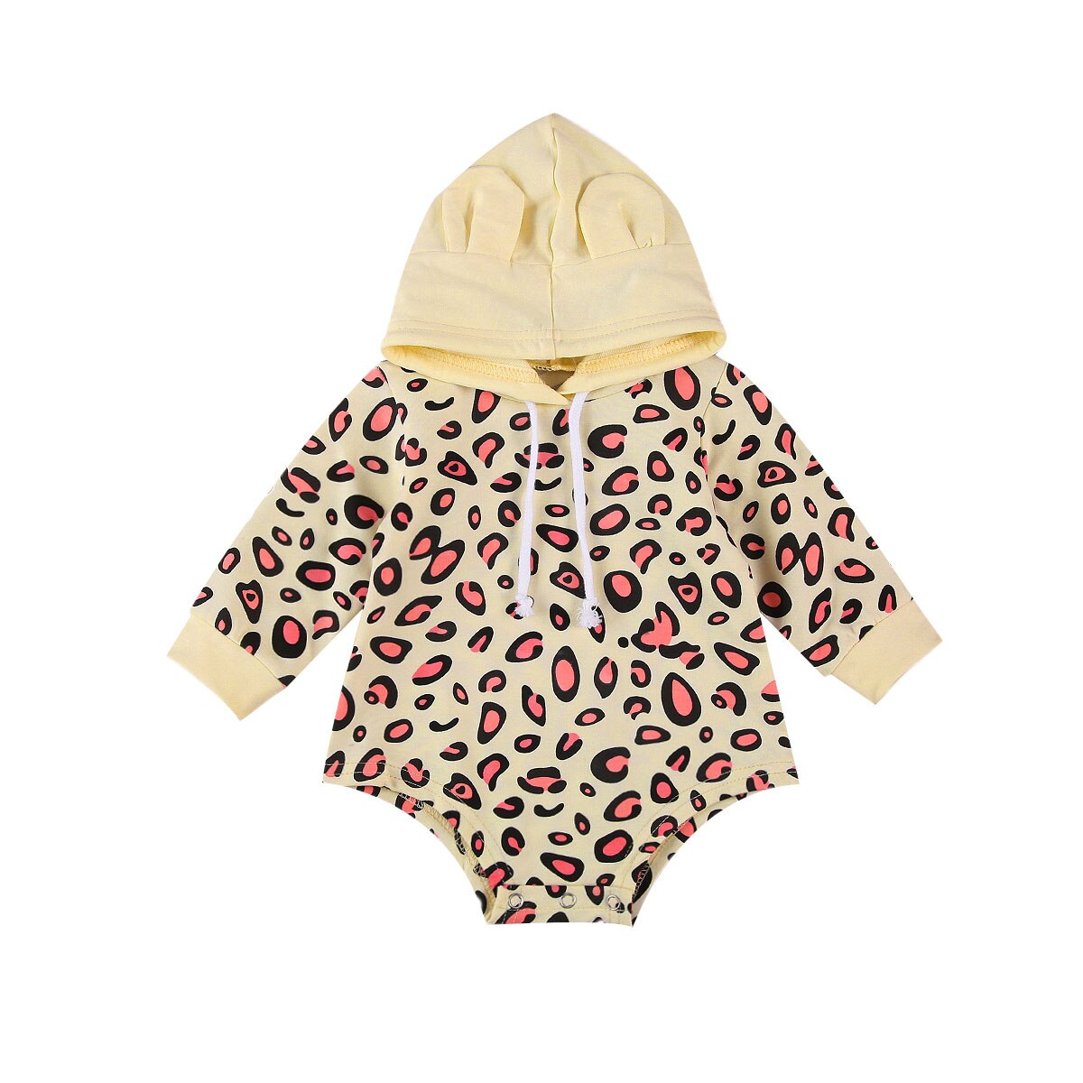 Peuter Baby Meisjes Jongens Oren Hoodie Jumpsuits Pak, Baby Lange Mouw Bodysuit, luipaard Afdrukken Hoodie Lente Herfst: Beige / 9m
