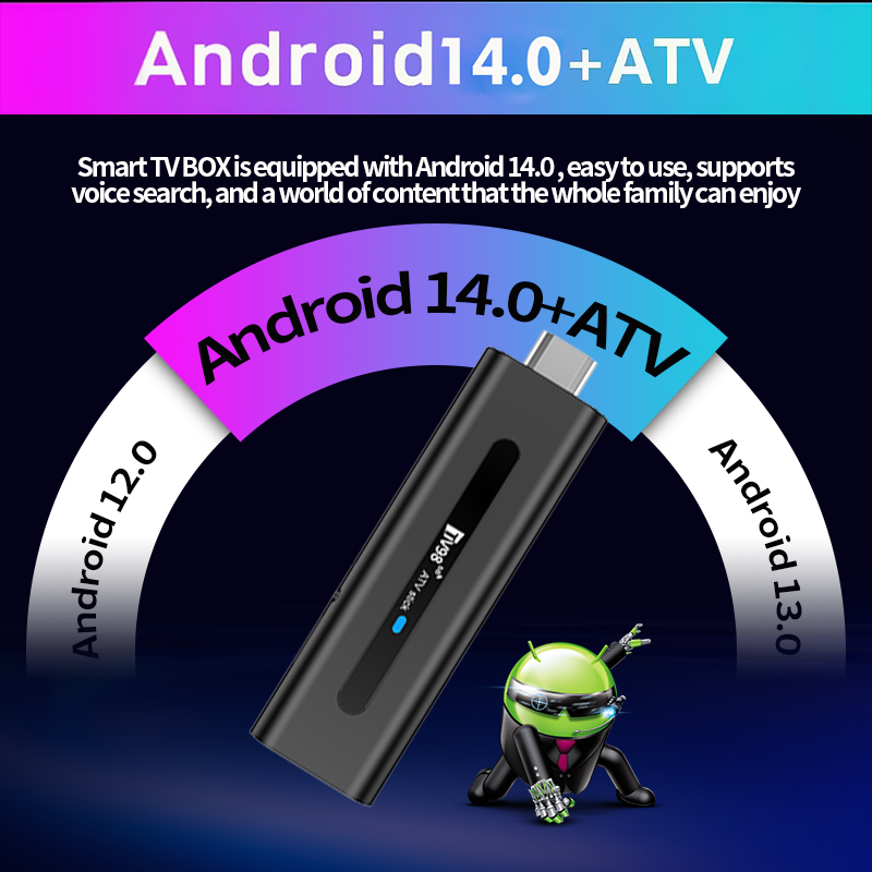TV98 ATV Smart TV Stick Android 14 ATV Allwinner H313 Support 4G 5G Wifi HD 4K 8K TV Box BT5.0 2GB 16GB Voice remote TV Box