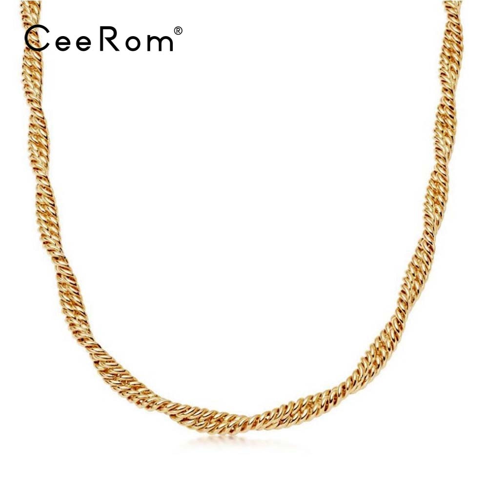 CeeRom 18in Coarse Twisted Chain Chokers Necklaces 24K Gold Plated Necklace Stainless Steel Necklace For Women Jewelry Collier