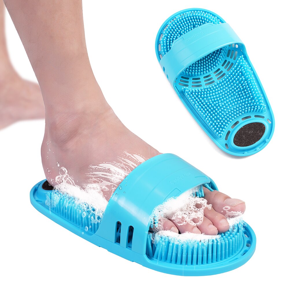 Fotborste för badrum silikon ren massage tofflor tvätta fötter exfolierande tvätta fötter badborstar dusch skurverktyg 1pc: Blå